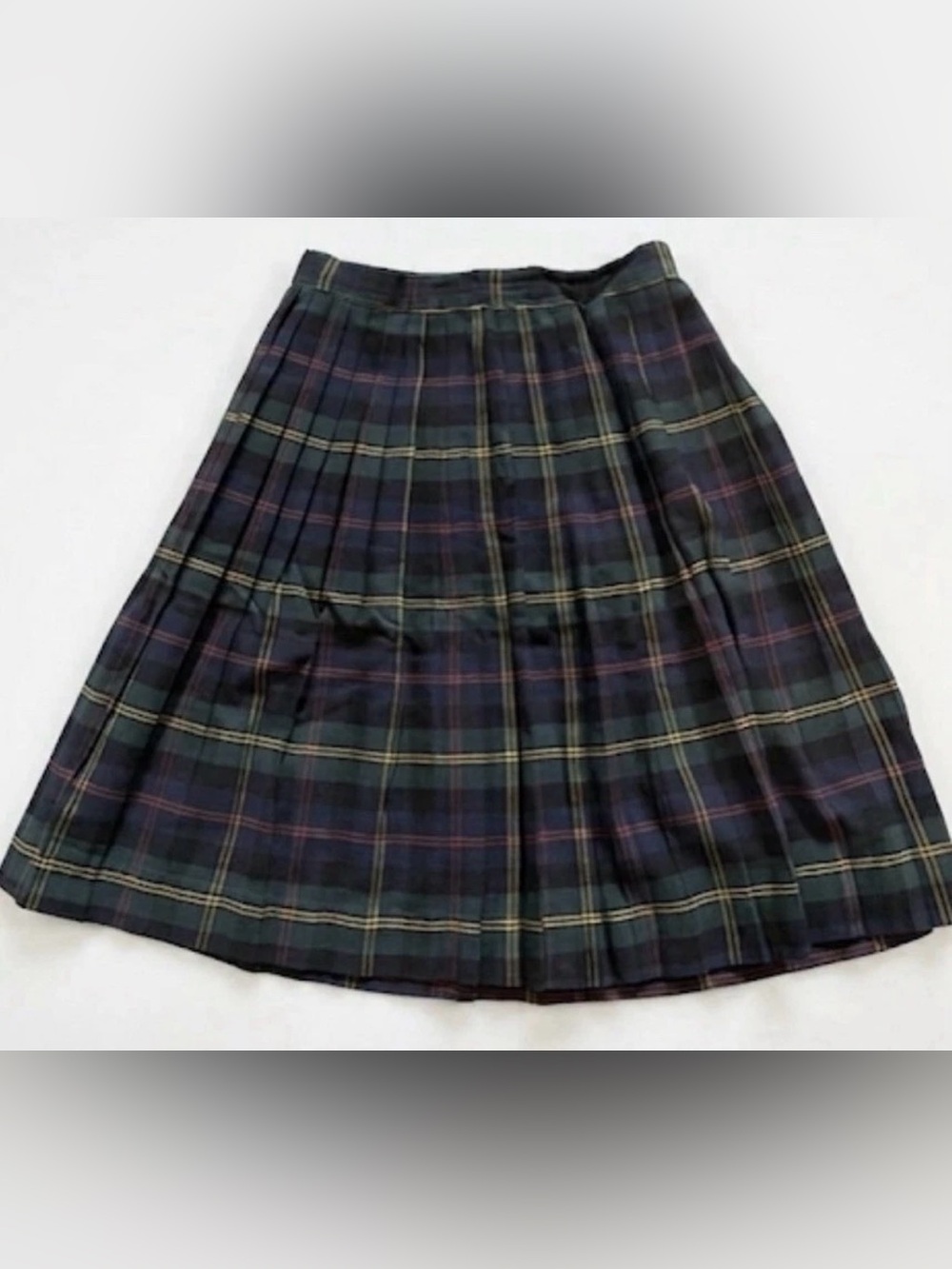 Rare Glen of Michigan Pleated Plaid Skirt Blue Green Red Bill Atkinson Era Vtg